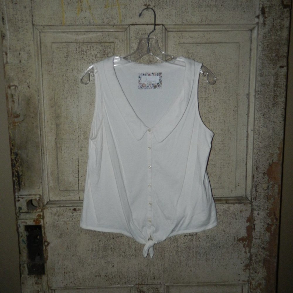 Anthropologie Biloxi Collared Tie Front Top Shirt Size Large (CC-58)